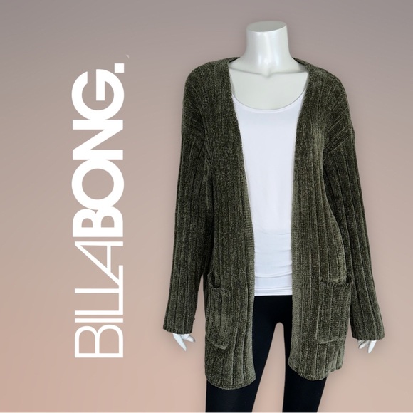 Billabong Sweaters - BILLABONG | Chunky Green Ribbed Cardigan Sweater